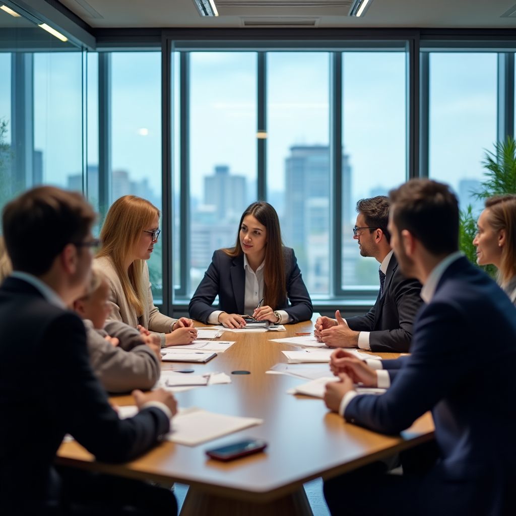 Equipo de economistas en reunión estratégica